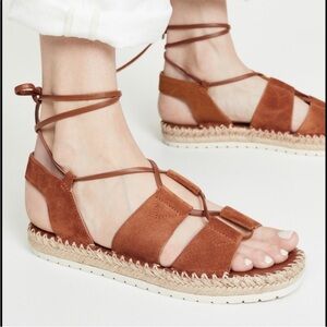 Vince. Tibor brown suede leather wrap ankle tie espadrille flat sandals 8